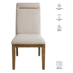 Dining Chairs, Set of 2, Beige Upholstery with Toffee Legs