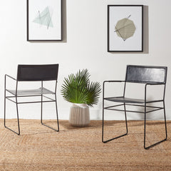 Dining Chairs, Set of 2, Black Leather with Black Metal Legs