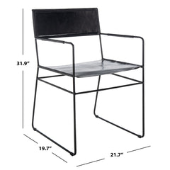 Dining Chairs, Set of 2, Black Leather with Black Metal Legs