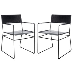 Dining Chairs, Set of 2, Black Leather with Black Metal Legs