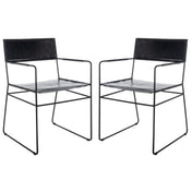 Dining Chairs, Set of 2, Black Leather with Black Metal Legs