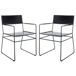 Dining Chairs, Set of 2, Black Leather with Black Metal Legs
