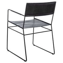 Dining Chairs, Set of 2, Black Leather with Black Metal Legs