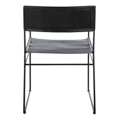 Dining Chairs, Set of 2, Black Leather with Black Metal Legs