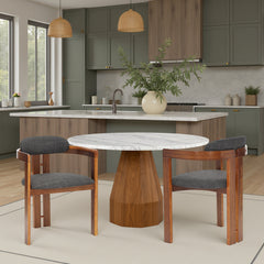 Dining Chairs, Set of 2, Charcoal Fabric with Dark Brown Frame