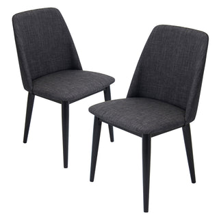 Dining Chairs, Set of 2, Charcoal Polyester Blend, Beech Wood Legs