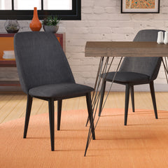 Dining Chairs, Set of 2, Charcoal Polyester Blend, Beech Wood Legs