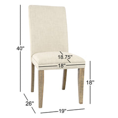 Dining Chairs, Set of 2, Cream Cotton Linen Blend, Brown Solid Pine Frame