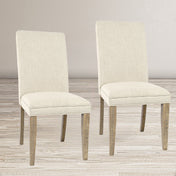 Dining Chairs, Set of 2, Cream Cotton Linen Blend, Brown Solid Pine Frame