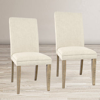 Dining Chairs, Set of 2, Cream Cotton Linen Blend, Brown Solid Pine Frame