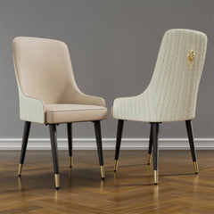 Dining Chairs, Set of 2, Light Khaki Microfiber Leather with Black Metal Legs