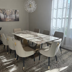 Dining Chairs, Set of 2, Light Khaki Microfiber Leather with Black Metal Legs