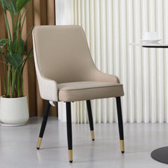 Dining Chairs, Set of 2, Light Khaki Microfiber Leather with Black Metal Legs