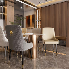 Dining Chairs, Set of 2, Light Khaki Microfiber Leather with Black Metal Legs