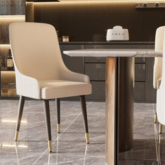 Dining Chairs, Set of 2, Light Khaki Microfiber Leather with Black Metal Legs