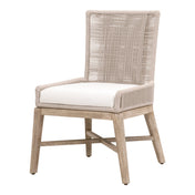 Dining Chairs, Set of 2, Solid Mahogany, Woven Rope Back, Gray