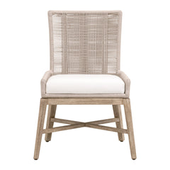 Dining Chairs, Set of 2, Solid Mahogany, Woven Rope Back, Gray