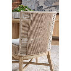 Dining Chairs, Set of 2, Solid Mahogany, Woven Rope Back, Gray