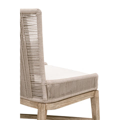 Dining Chairs, Set of 2, Solid Mahogany, Woven Rope Back, Gray