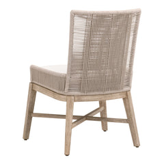 Dining Chairs, Set of 2, Solid Mahogany, Woven Rope Back, Gray