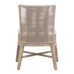 Dining Chairs, Set of 2, Solid Mahogany, Woven Rope Back, Gray