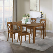 Dining Chairs, Set of 4, Antique Walnut Solid Wood with Cross Back