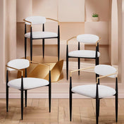 Dining Chairs, Set of 4, Beige Boucle with Black Metal Legs