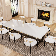 Dining Chairs, Set of 4, Beige Boucle with Black Metal Legs