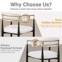 Dining Chairs, Set of 4, Beige Boucle with Black Metal Legs