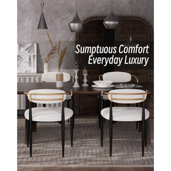 Dining Chairs, Set of 4, Beige Boucle with Black Metal Legs