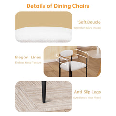 Dining Chairs, Set of 4, Beige Boucle with Black Metal Legs