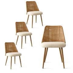 Dining Chairs, Set of 4, Boucle Upholstered with Metal Legs