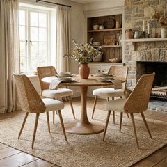 Dining Chairs, Set of 4, Boucle Upholstered with Metal Legs