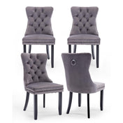 Dining Chairs, Set of 4, Gray Velvet with Black Solid Wood Legs