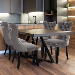 Dining Chairs, Set of 4, Gray Velvet with Black Solid Wood Legs