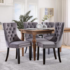Dining Chairs, Set of 4, Gray Velvet with Black Solid Wood Legs