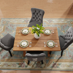 Dining Chairs, Set of 4, Gray Velvet with Black Solid Wood Legs