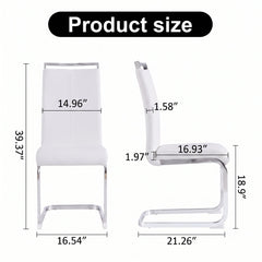 Dining Chairs, Set of 4, White Faux Leather with Chrome Legs