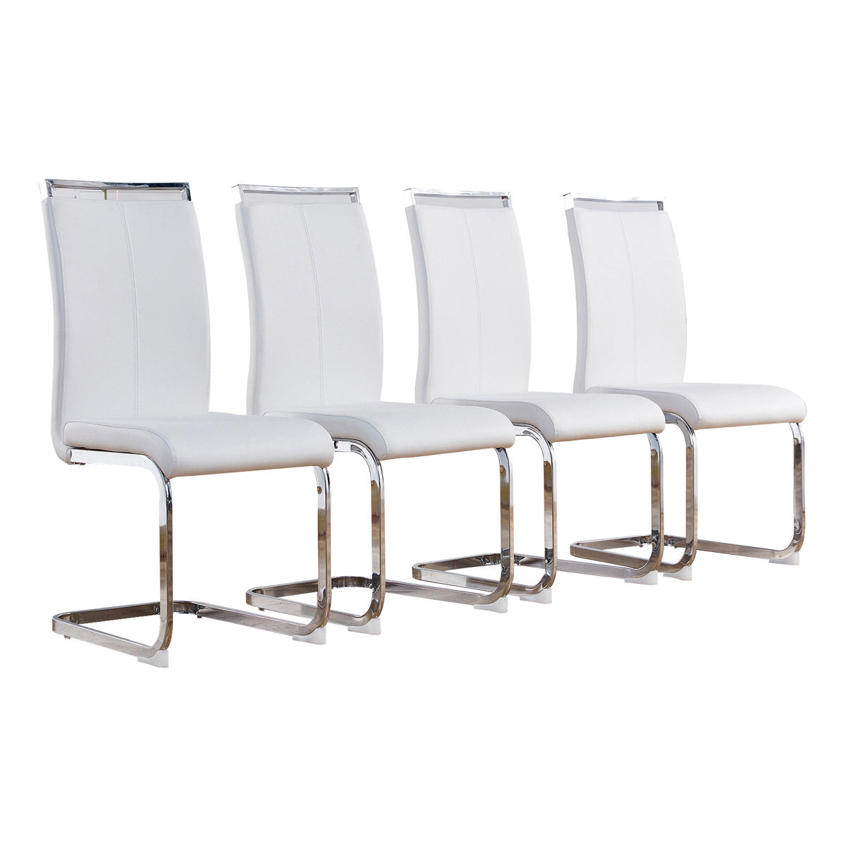 Dining Chairs, Set of 4, White Faux Leather with Chrome Legs