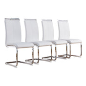 Dining Chairs, Set of 4, White Faux Leather with Chrome Legs