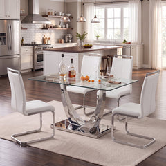 Dining Chairs, Set of 4, White Faux Leather with Chrome Legs