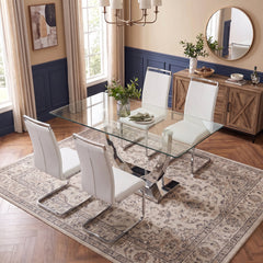 Dining Chairs, Set of 4, White Faux Leather with Chrome Legs