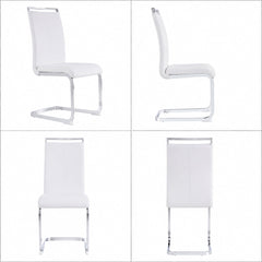 Dining Chairs, Set of 4, White Faux Leather with Chrome Legs