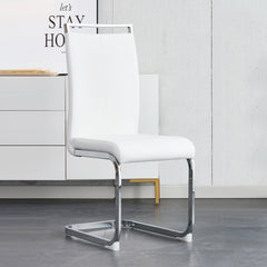 Dining Chairs, Set of 4, White Faux Leather with Chrome Legs
