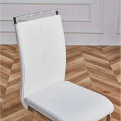 Dining Chairs, Set of 4, White Faux Leather with Chrome Legs