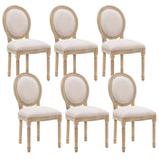 Dining Chairs, Set of 6, Beige Fabric with Brown Wood Legs