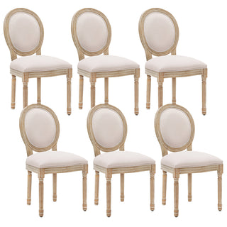 Dining Chairs, Set of 6, Beige Fabric with Brown Wood Legs