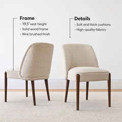Dining Chairs, Set of 6, Beige Fabric with Walnut Wood Legs
