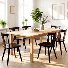 Dining Chairs, Set of 6, Black Solid Wood Frame