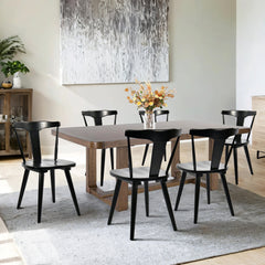 Dining Chairs, Set of 6, Black Solid Wood Frame